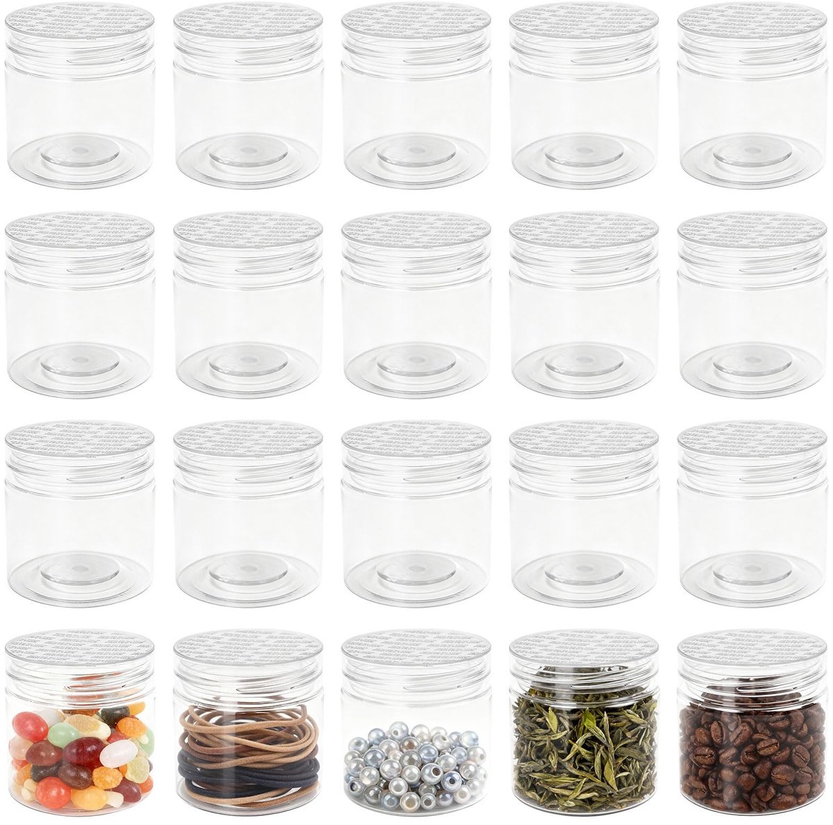 Omgoods - 20 Stuks Ronde Glazen Potjes met Deksel - Transparante Plastic Containers voor Cosmetica en Snacks