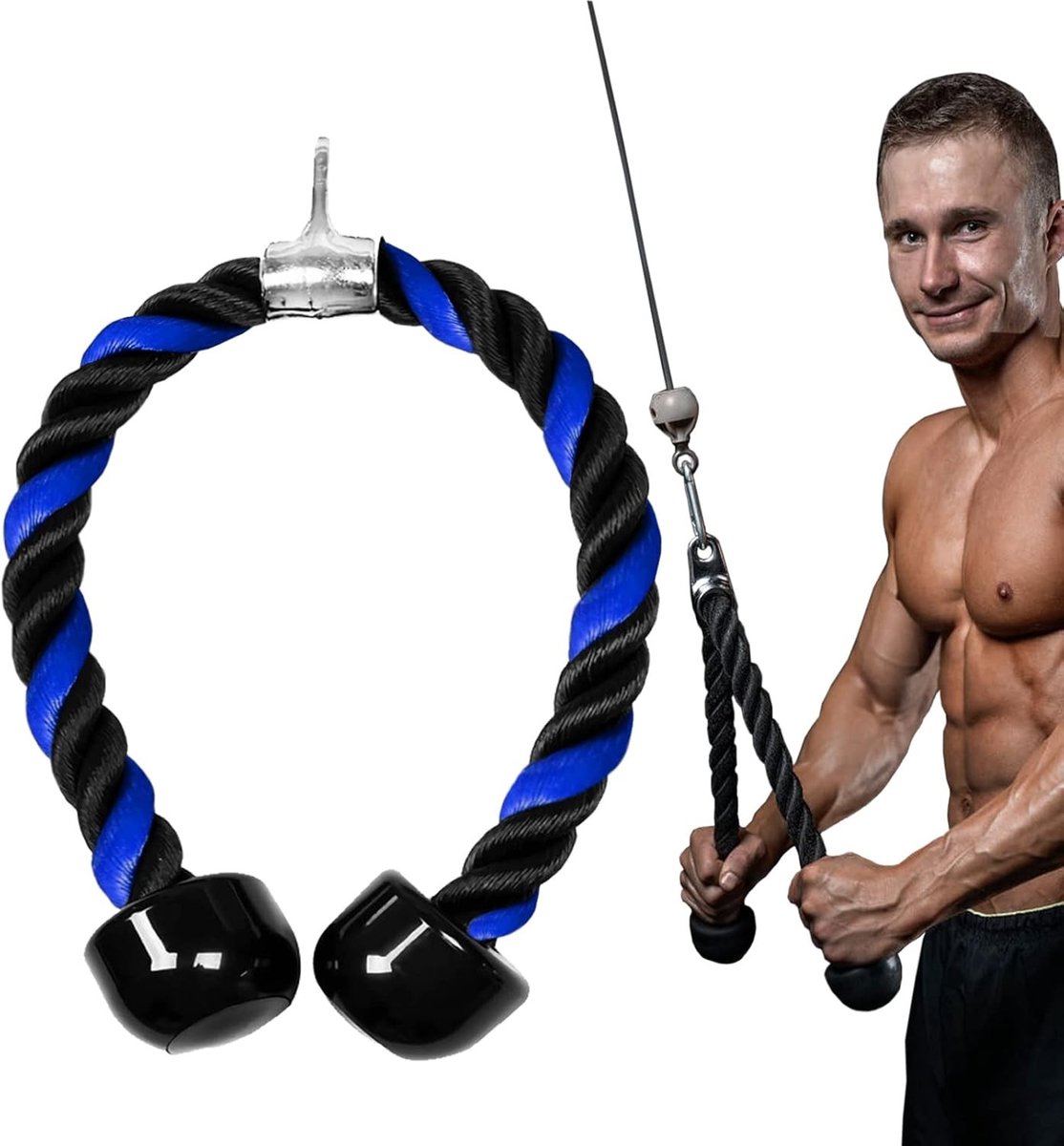 Triceps Touw voor Thuis Gym - Nylon Kabel Accessoire met Lange Handgreep voor Triceps Oefeningen en Spieropbouw