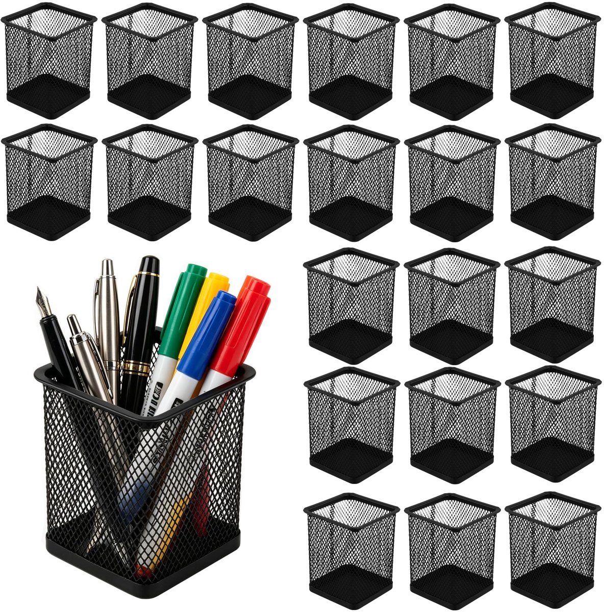 Omgoods - Set van 24 Zwarte Metalen Pennenhouders voor Bureauorganisatie