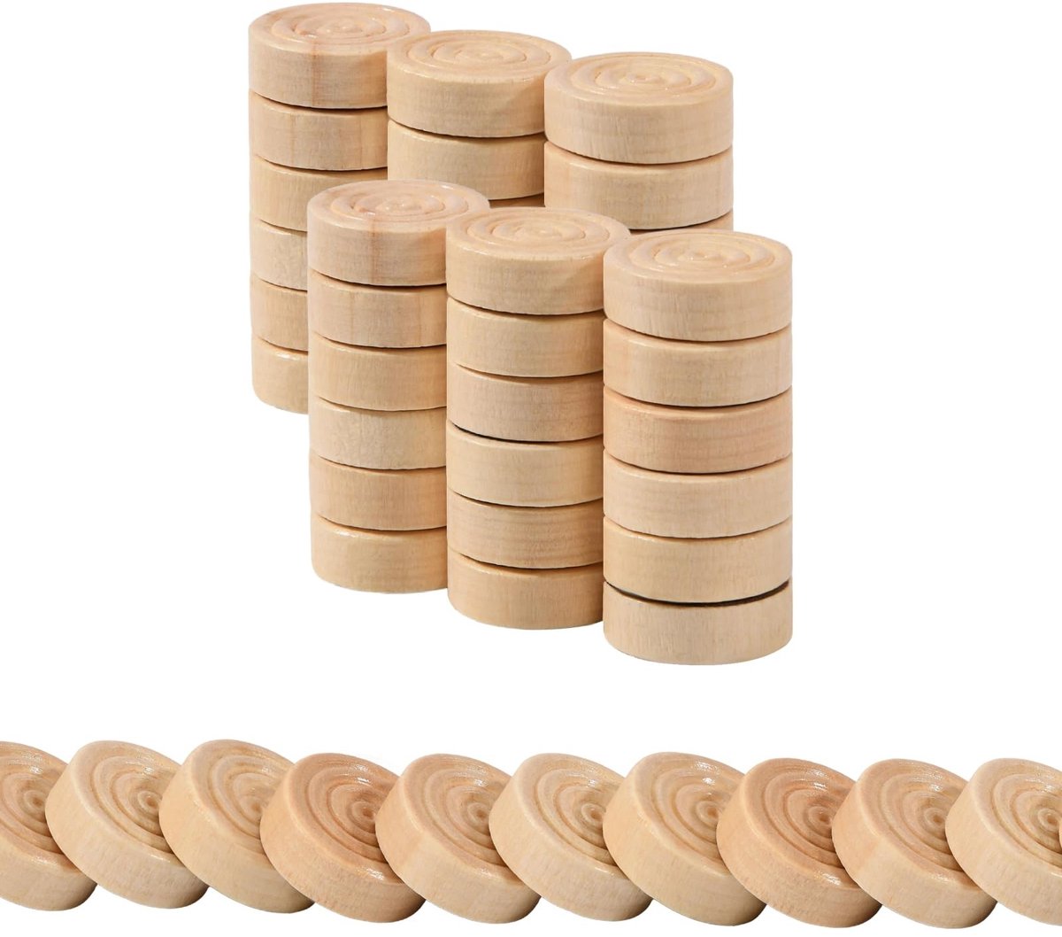 Omgoods - Set van 60 Houten Schaakfiguren en Backgammon Speelstenen (Rokerig)