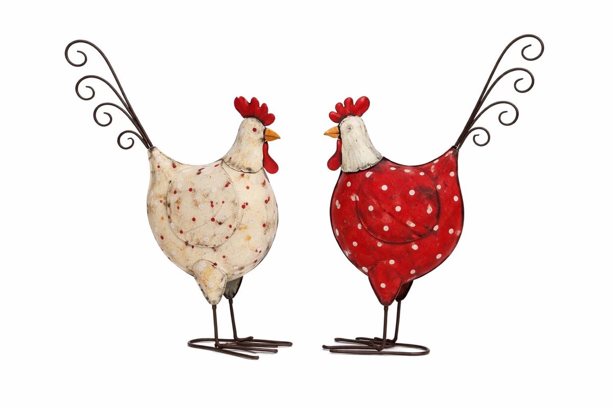 Omgoods - Set van 2 Decoratieve Metaal Hennen voor Tuin en Keuken