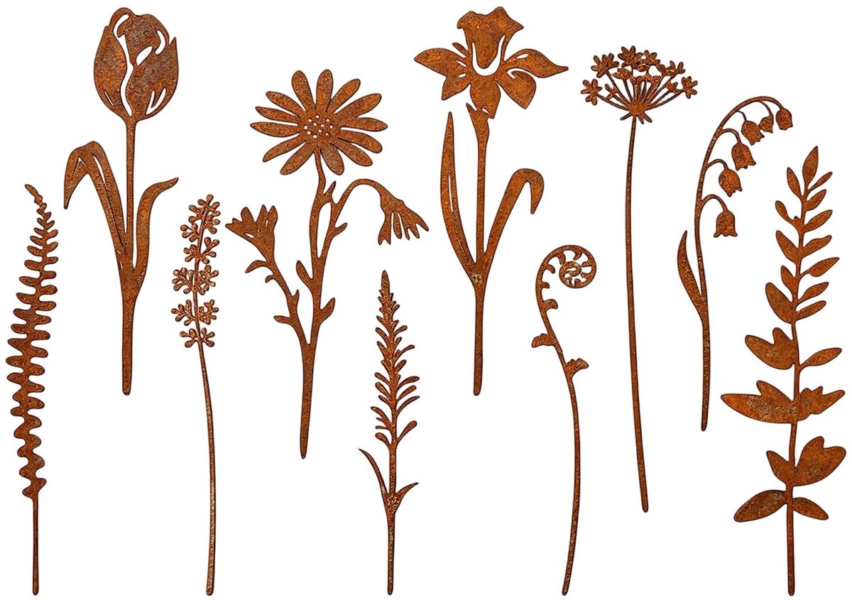 Omgoods - Weerbestendige Metalen Tuinsteker in Roestbloemen Design