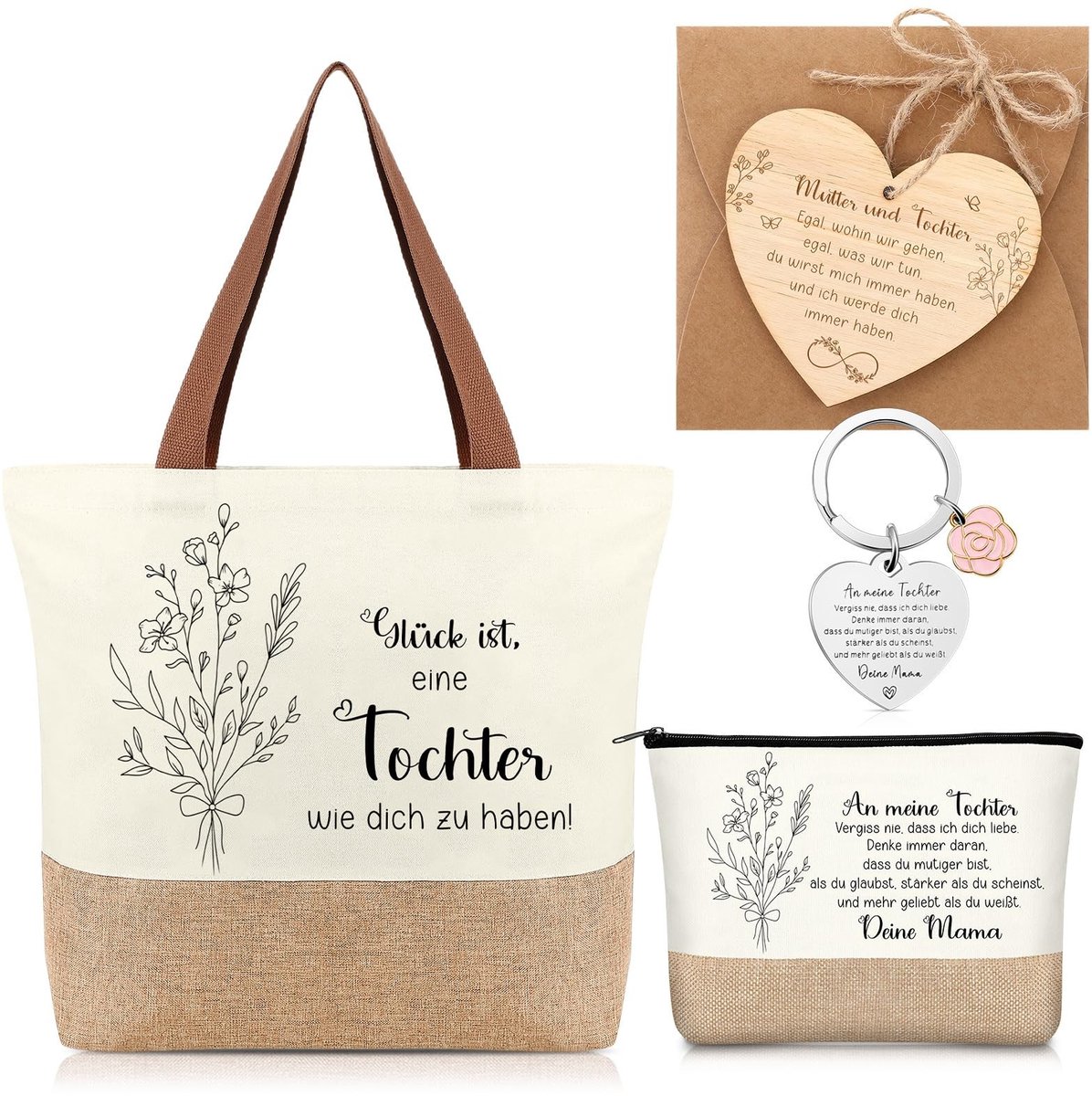 Omgoods - Cadeauset van Moeder Aan Dochter - Jute Schoudertas en Make-Uptasje