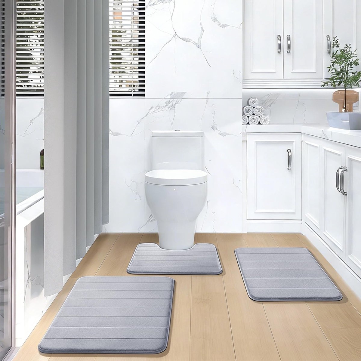 Omgoods - Set van 3 Absorberende Badmatten van Traagschuim, Antislip en Sneldrogend