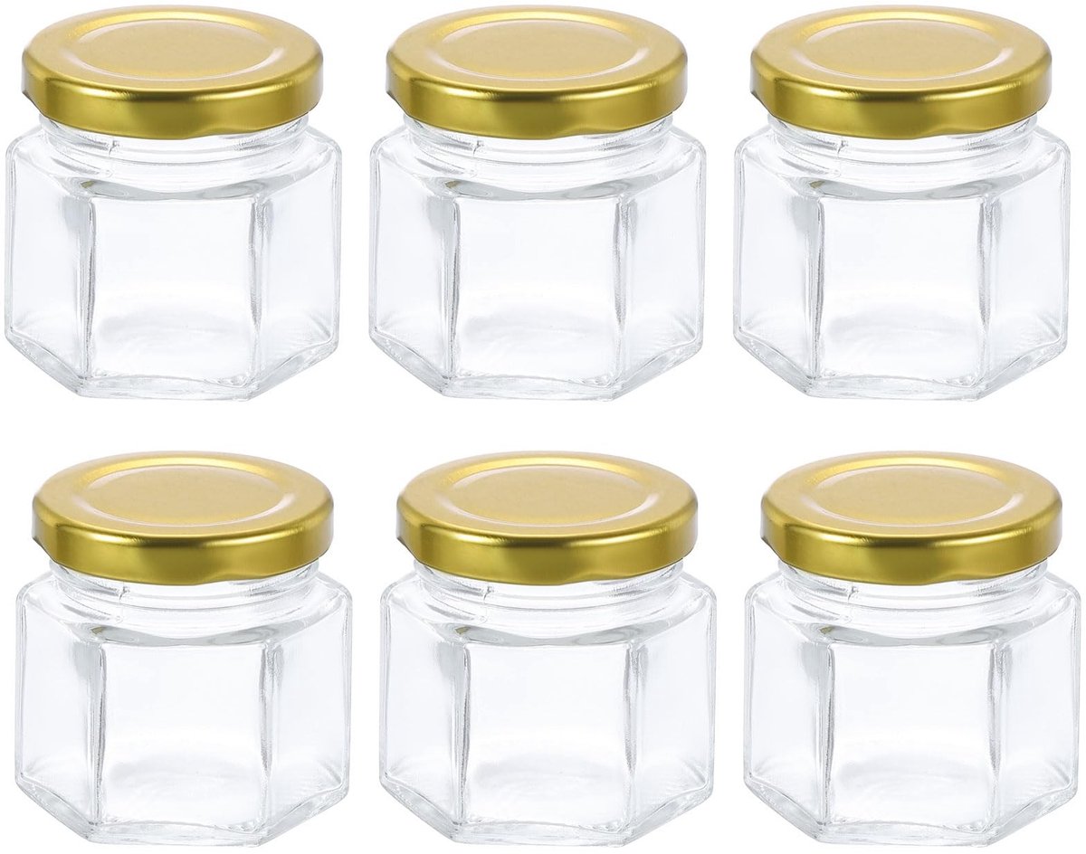 Omgoods - Set van 6 Mini Honingglazen met Gouden Deksel