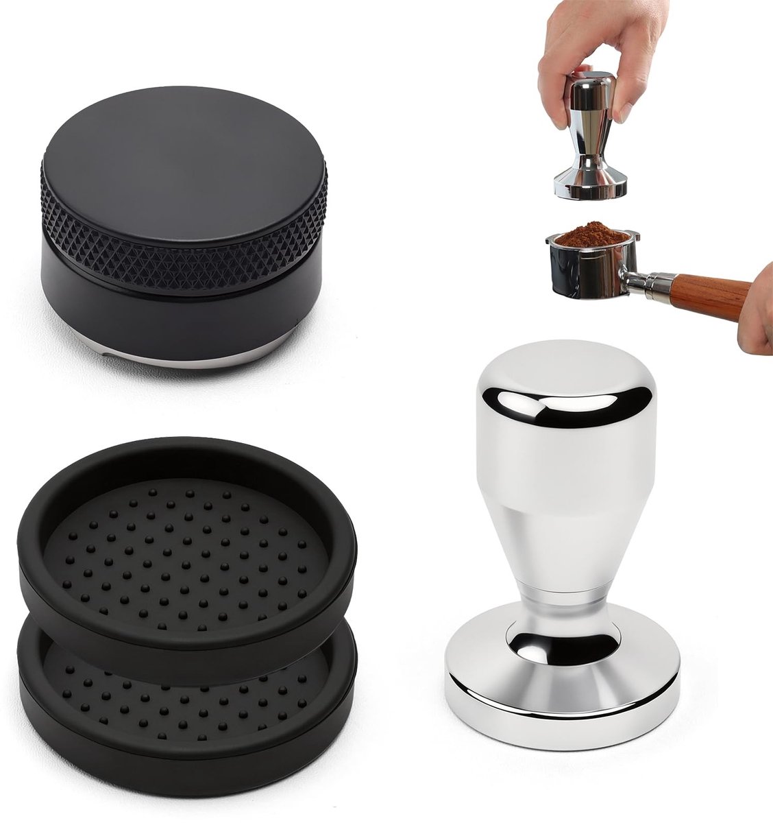 Omgoods - Koffiestamper van Roestvrij Staal met Siliconenmat