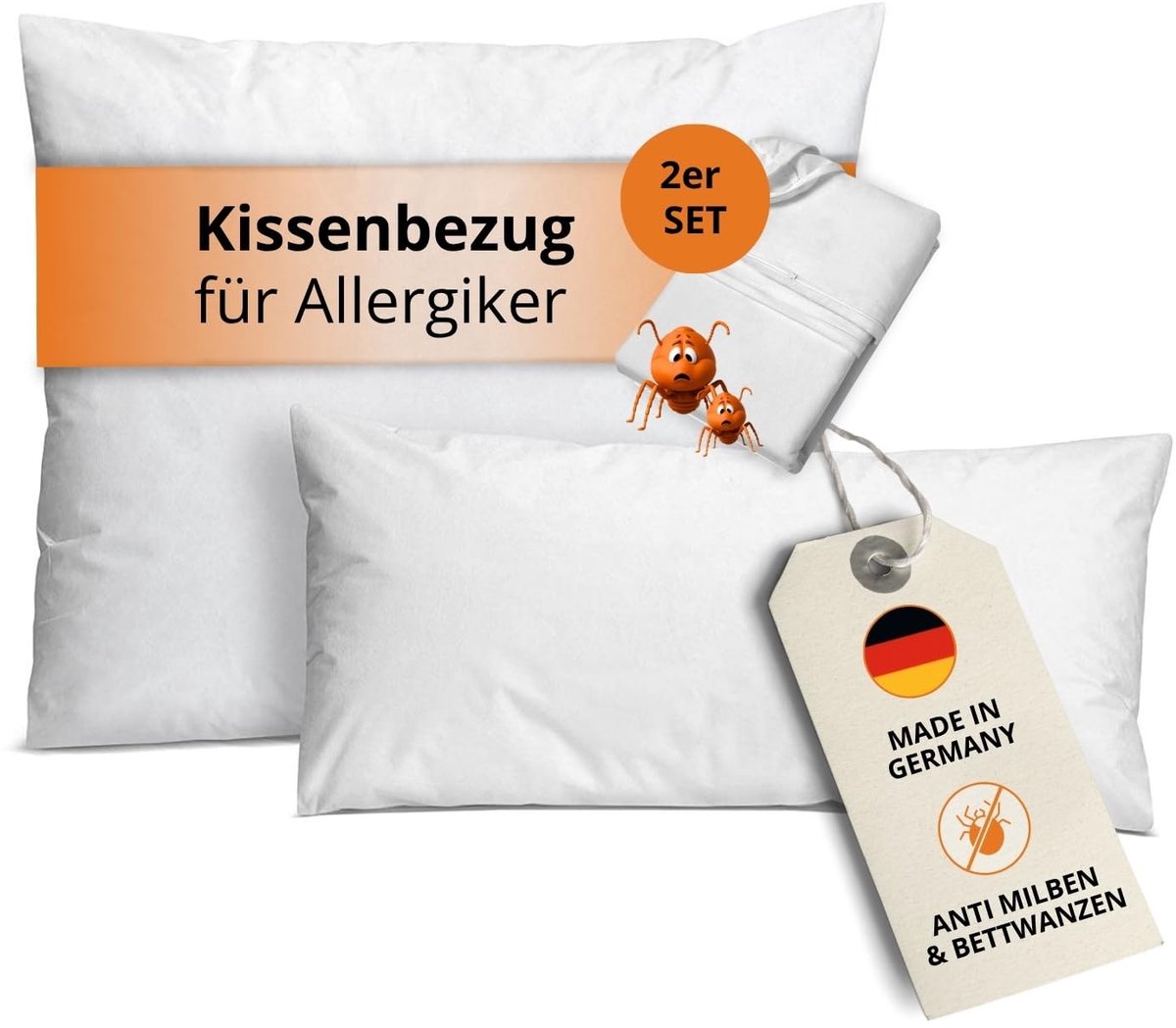 Omgoods - Set van 2 Milbenbezug Kussenhoezen 40 x 60 cm - Allergie-vriendelijk Kussenbescherming tegen Huismijten