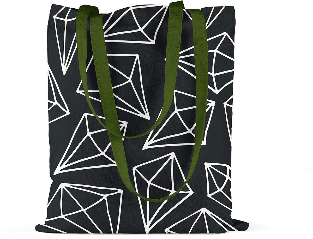 Omgoods - Herbruikbare Eco-vriendelijke Tote Bag van 100% Katoen met Lange Groene Handvatten