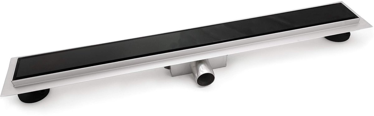 Omgoods - Doucheafvoer 80 cm RVS met Zwarte Glazen Deksel en Sifon