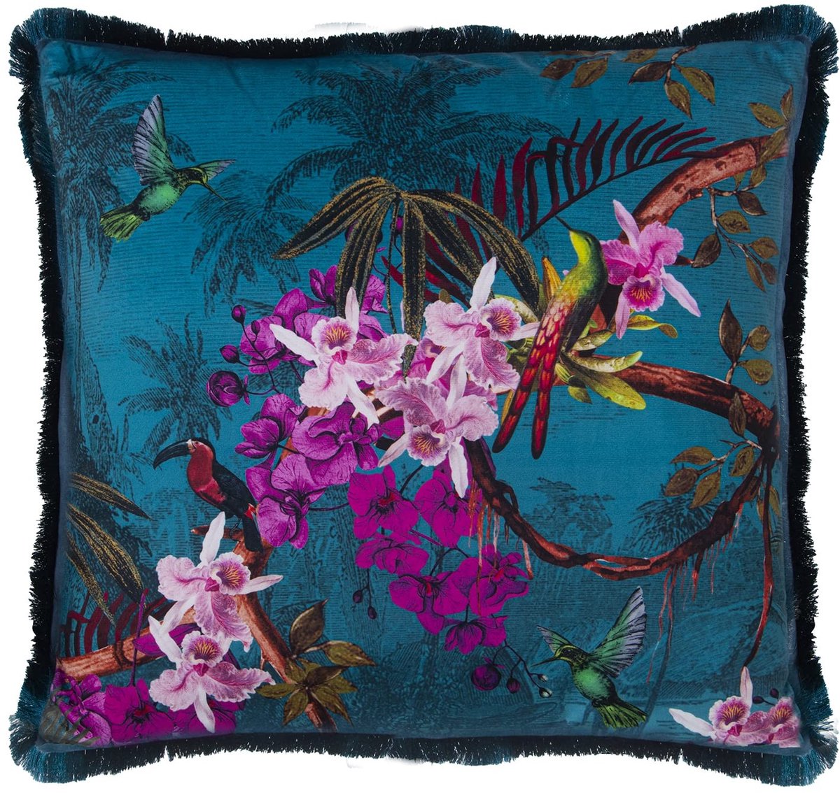 Omgoods - Vierkant Fluweel Kussen met Digitale Bloemenprint - 45x45 cm