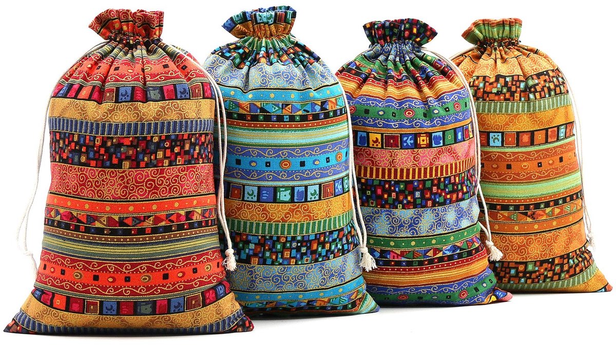 Omgoods - Set van 20 Etnische Jute Tassen met Trekkoord voor Cadeaus