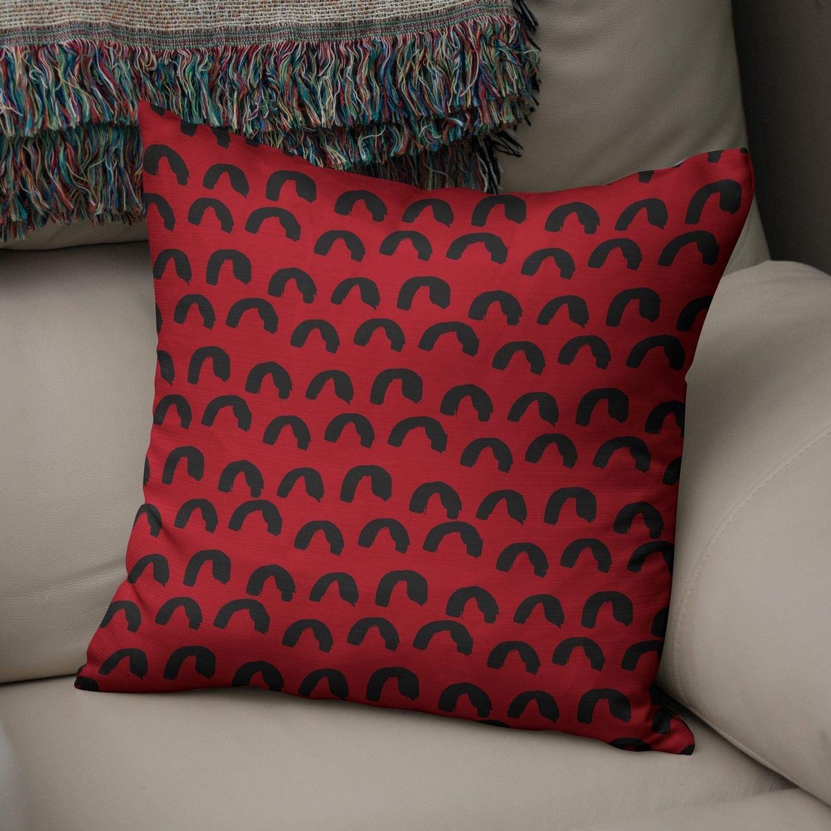 Omgoods - Decoratieve Kussensloop, Rood/Zwart 50x50 cm
