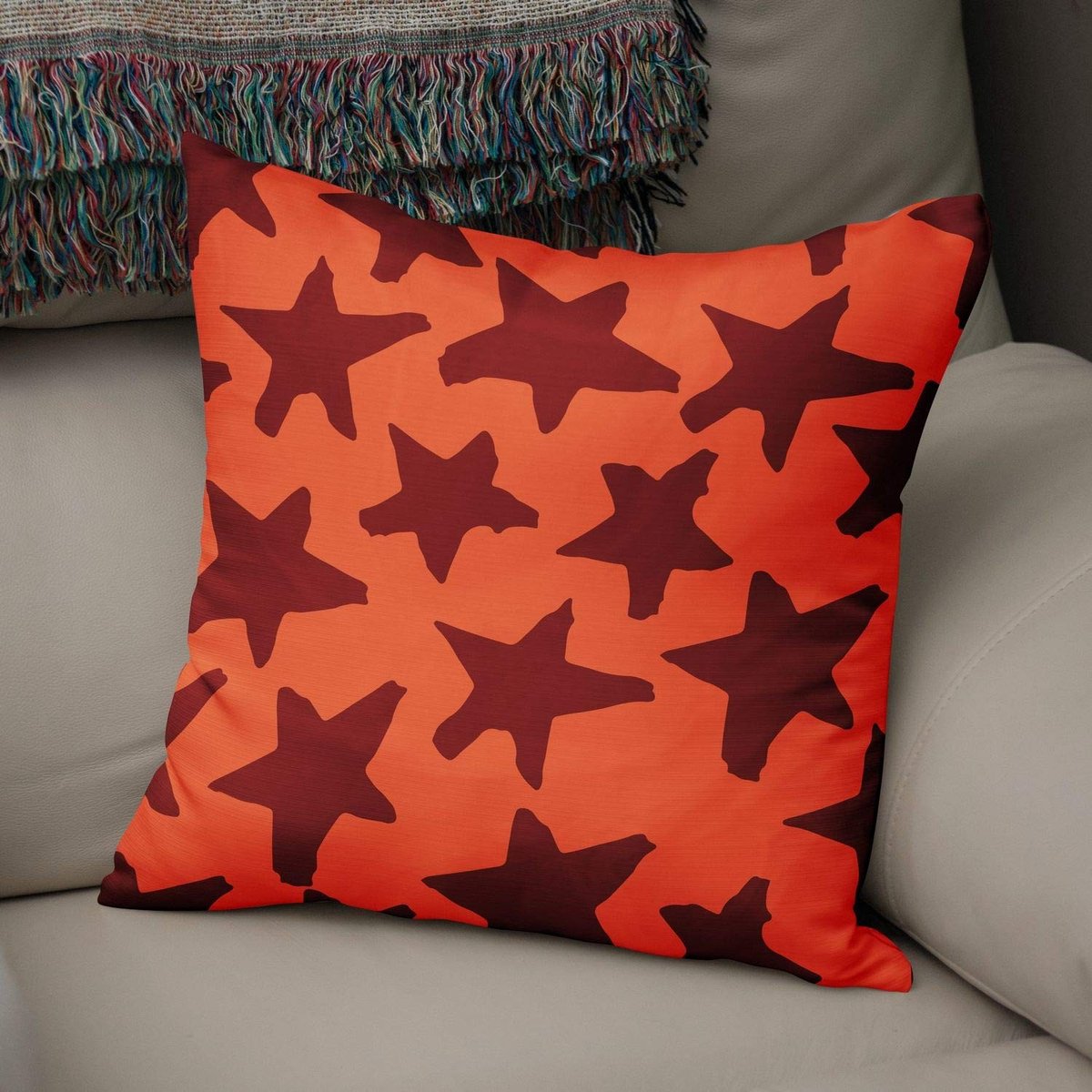 Omgoods - Set van 1 Geometrische Kussenhoes 50 x 50 cm in Oranje en Bordeaux