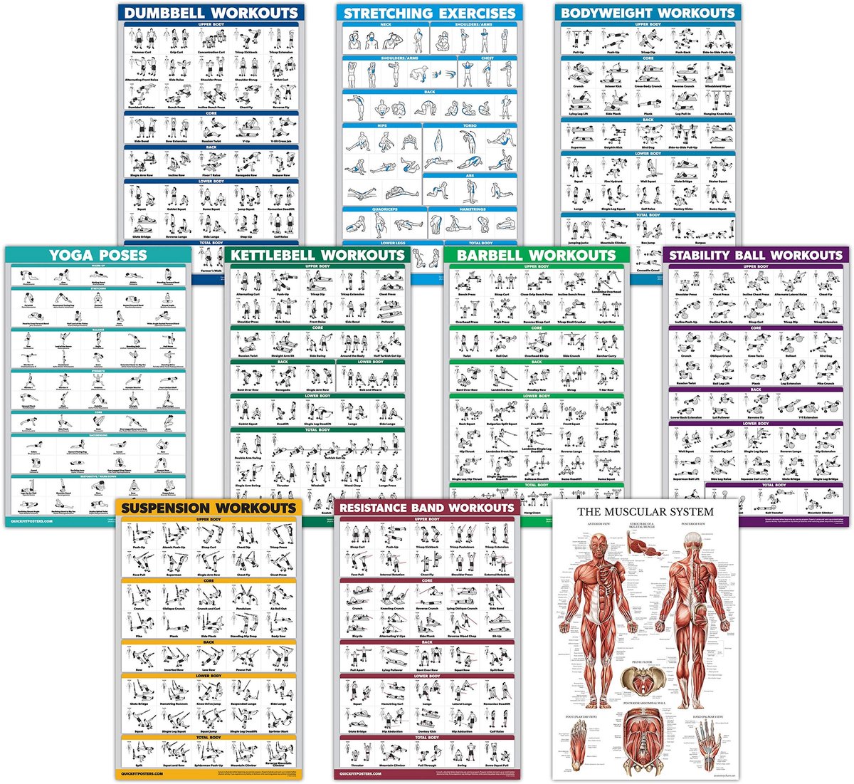 Omgoods - Set van 10 Workout Posters voor Thuis Training