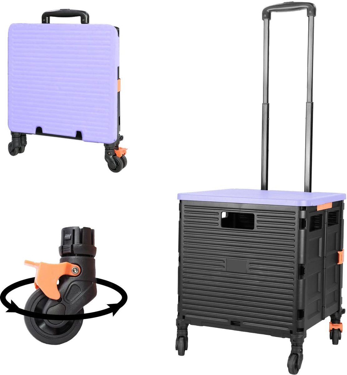Omgoods - Opvouwbare Handkar met Telescopische Handgreep en 4 Draaibare Wielen