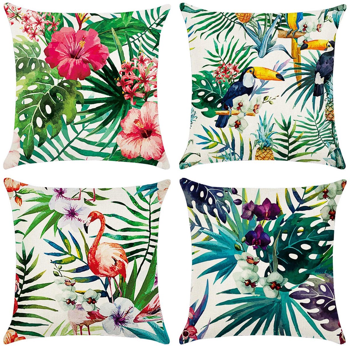 Omgoods - Set van 4 Kussenhoezen 45 x 45 cm in Katoen en Linnen