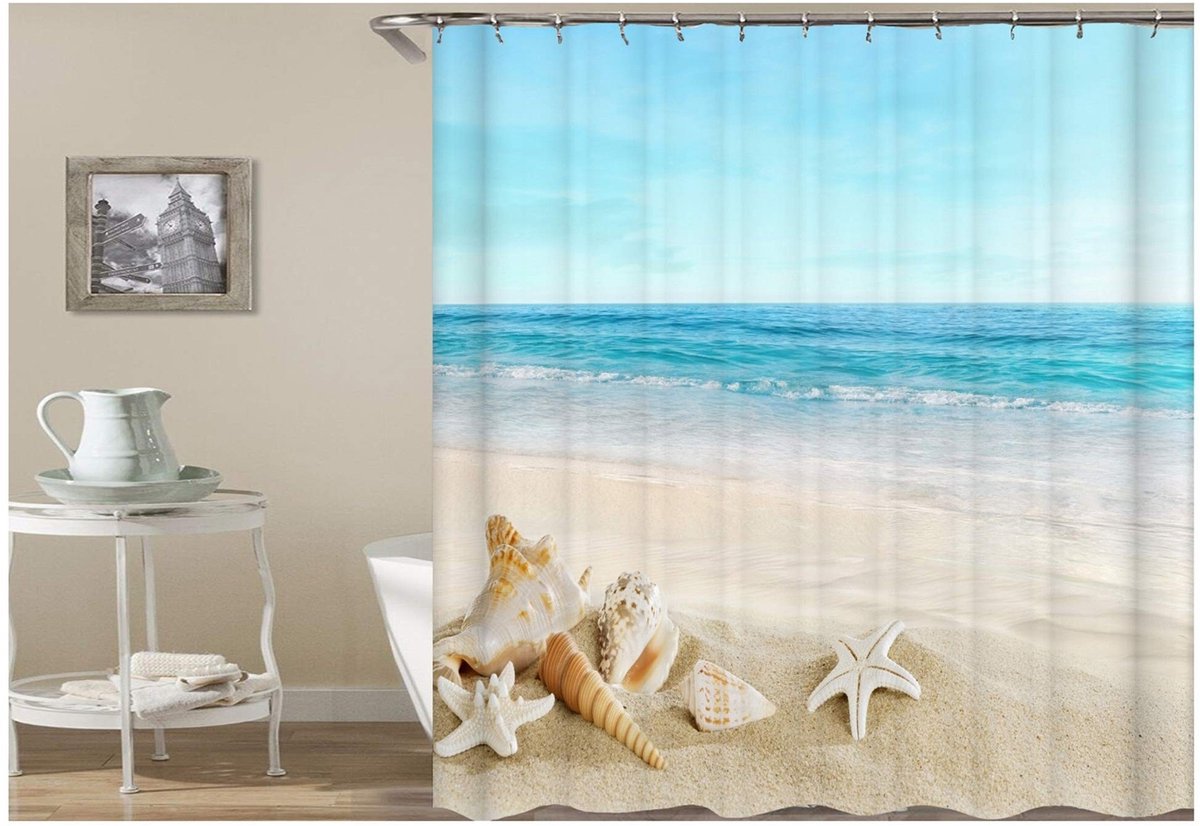 Omgoods - Polyester Douchegordijn met Strand Golf Ontwerp - 165x180 cm