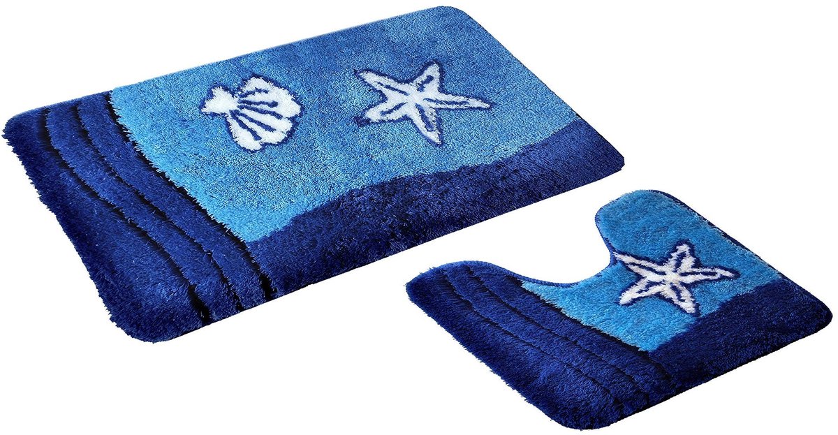 Omgoods - 2-delige Blauwe Badmatten Set met Uitsparing