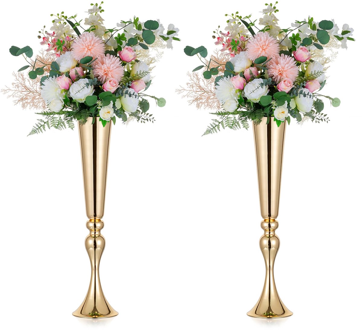 Omgoods - Set van 2 Gouden Bloem Vazen voor Tafeldecoratie