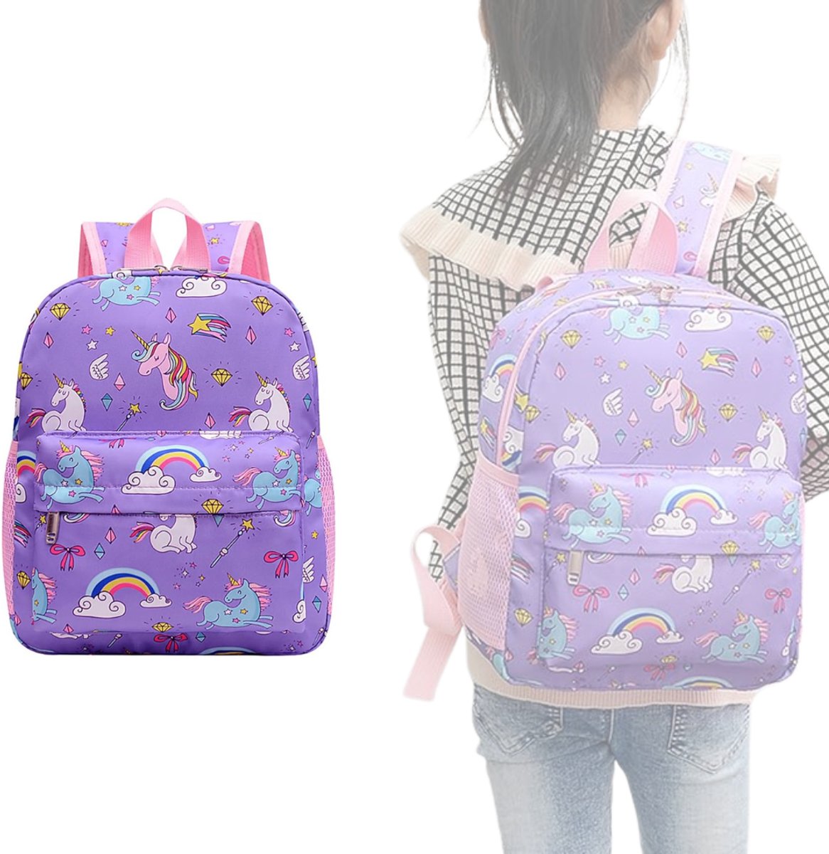 Zavio® Boekentas Meisjes Lagere School - Schooltas Eersteleerjaar Groot - Paars