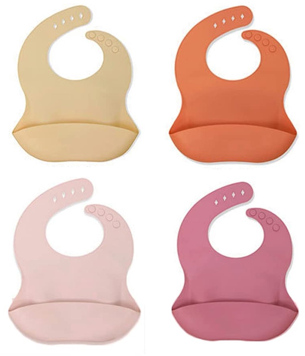 Omgoods - Set van 4 Waterdichte Siliconen Slabbetjes voor Baby's en Peuters
