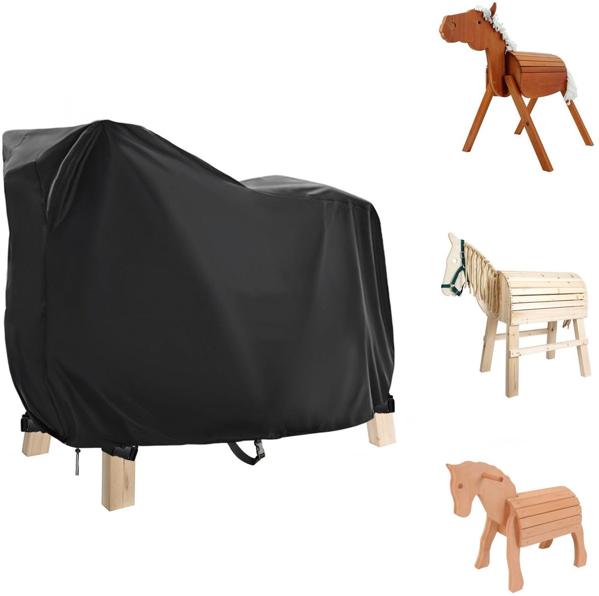 Omgoods - Waterdichte Dekzeil voor Houten Paarden met Koord en Gesp - 140 x 100 x 130 cm