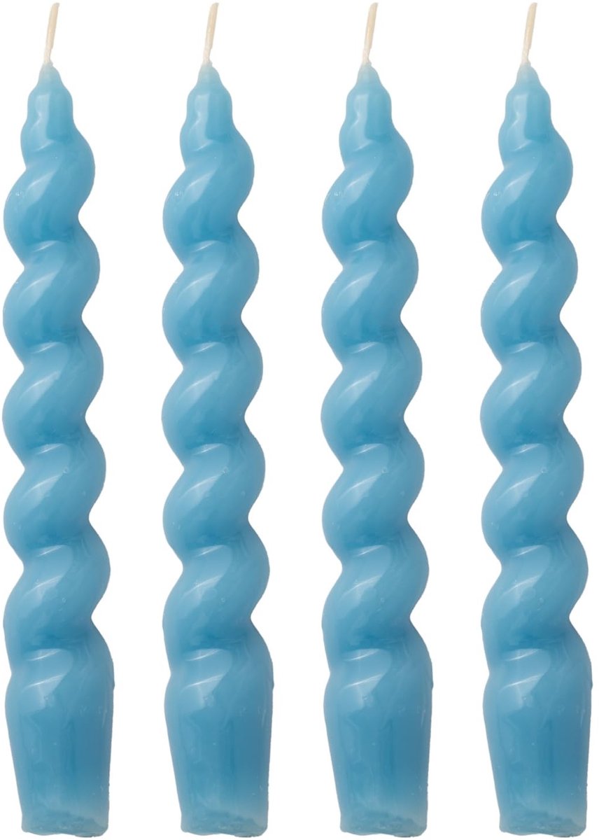 Omgoods - Set van 4 Spiral Tapered Kaars 20 cm in Heritage Blue