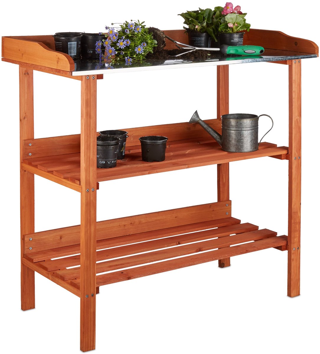 Omgoods - Tuin Potting Table met Metaalplaat en 3 Niveaus