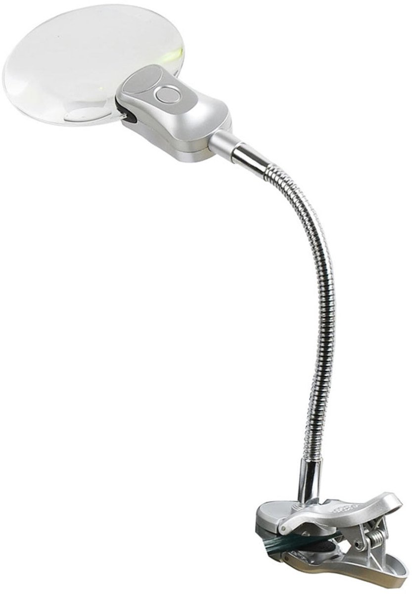 Omgoods - Vergrootglas met klem - Bureaulamp met LED - Flexibele slang - Zilver - Leesvergrootglas voor ouderen - Ideaal voor hobby's en reparaties