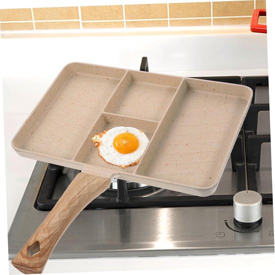 Ontbijtpan Met Handvat - Koekenpan Eieren - Snelle Maaltijden Bereiden - Gedeelde Pan 4 Gerechten - 35X27.5CM - Beige — afbeelding 4