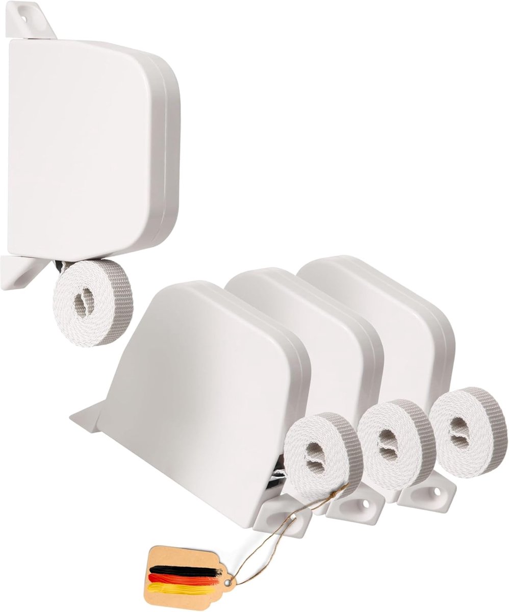 SnelShoppen - 4x Rolluikband Winder Opbouw - 155 mm Gatafstand Wit Mini Rolluik Winder met 5 m Band 14 mm - Eenvoudig te Monteren voor Thuisgebruik