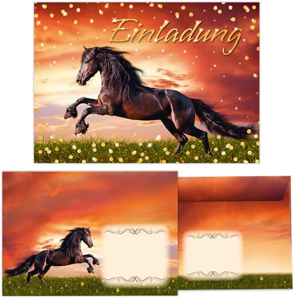 SnelShoppen - 12 Uitnodigingskaarten met 12 Enveloppen voor Kinderverjaardag Meisje Paard Bruin - A5 Formaat, Zelfklevend, 300 g/m², Feestelijke Uitno