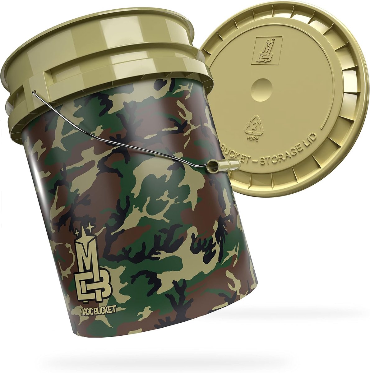 SnelShoppen - MAGIC BUCKET Auto Wasemmer Set Handwas Camouflage Groen met Bijpassend Deksel Ongeveer 20L Geschikt voor Grit Guard Detail Guardz Vuil L