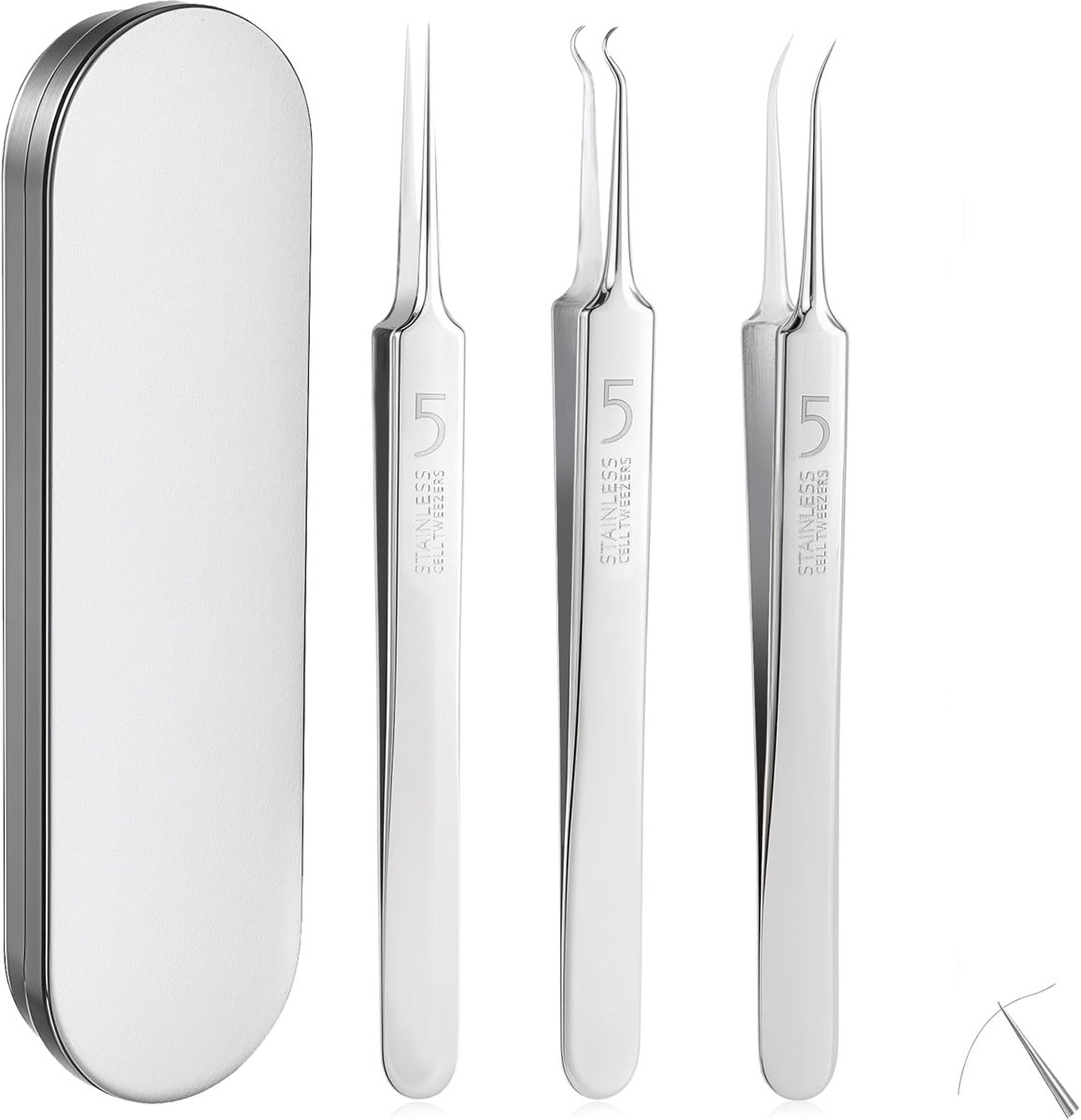 SnelShoppen - 3-Delige Pimple Set van Roestvrij Staal voor Het Verwijderen van Mee-eters, Comedone Squeezer, Mee-eter Verwijder Tweezers, Unisex voor