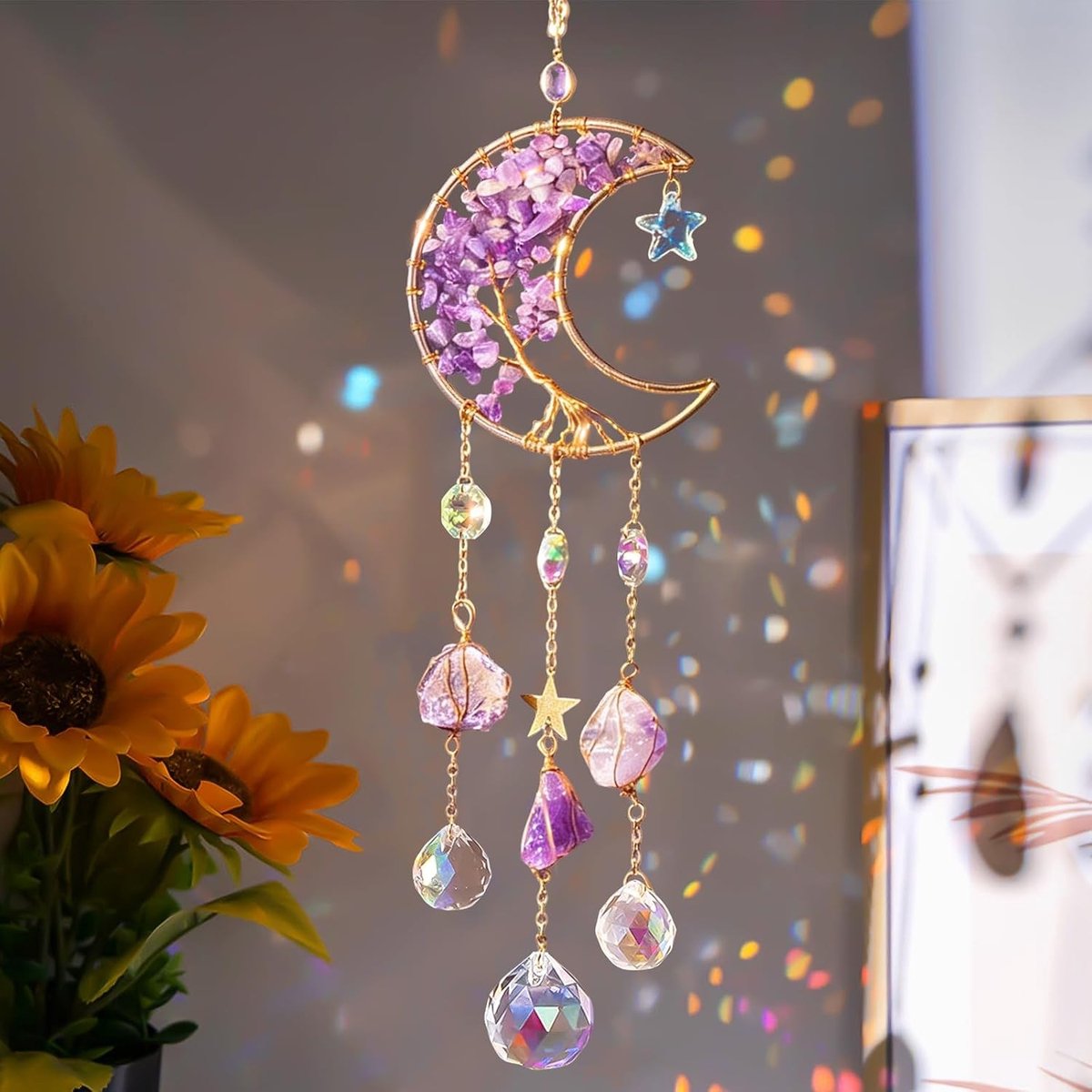 Kleurige Kristallen Windgong voor Tuin en Thuis - Regenboog Hanger met Prismatische Effecten en Zonlicht Reflectie