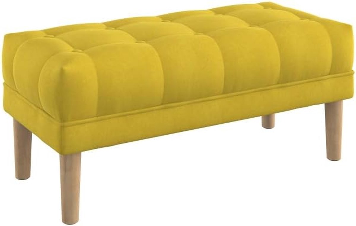 Ottomaanse Poef - Voetenbank Stoel - Woonkamer Meubel - Krasbestendig Stof - 100 cm - Geel