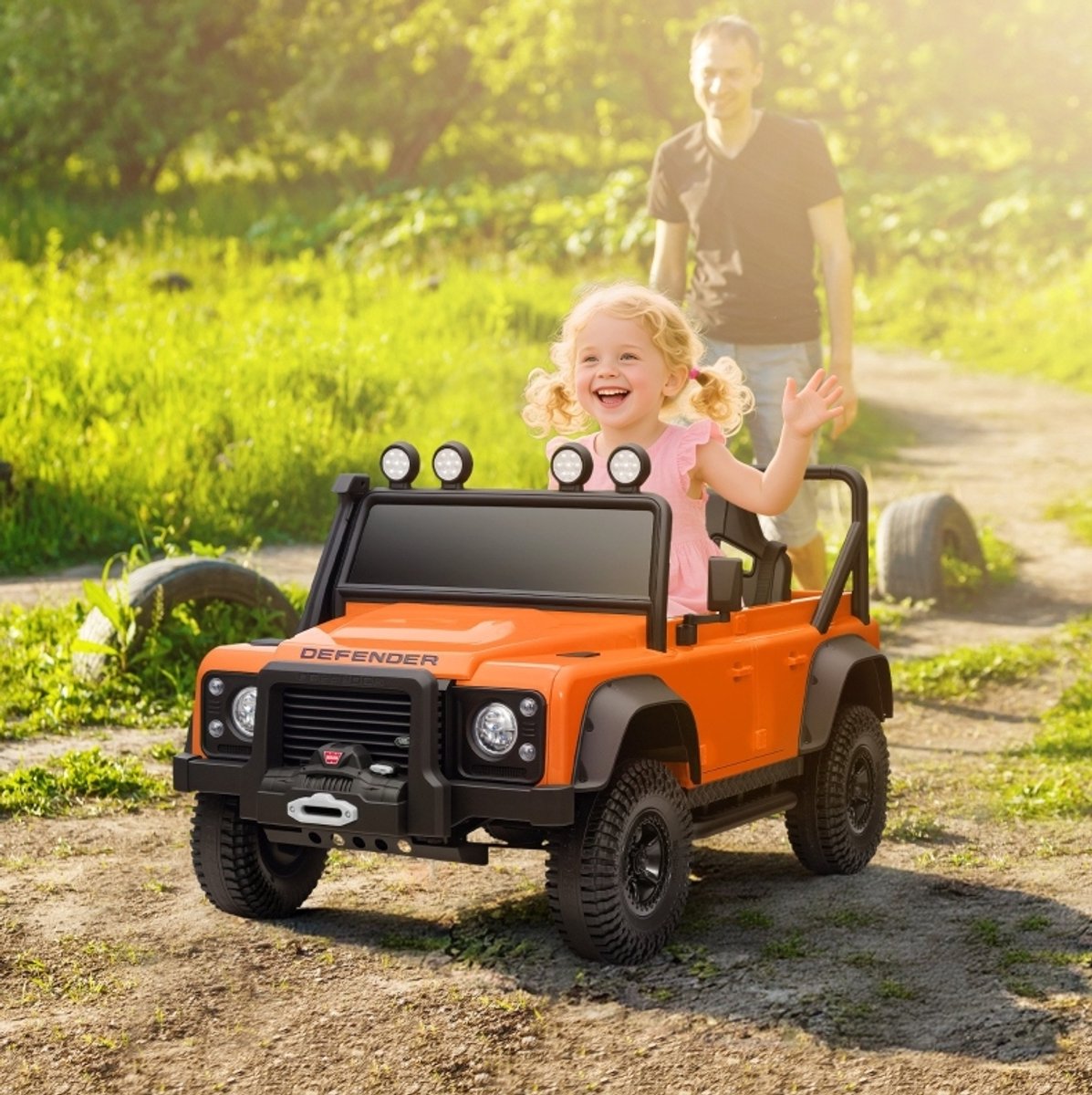 COVREO Kinderauto Land Rover Defender 115 x 61 x 61 cm oranje, kunststof