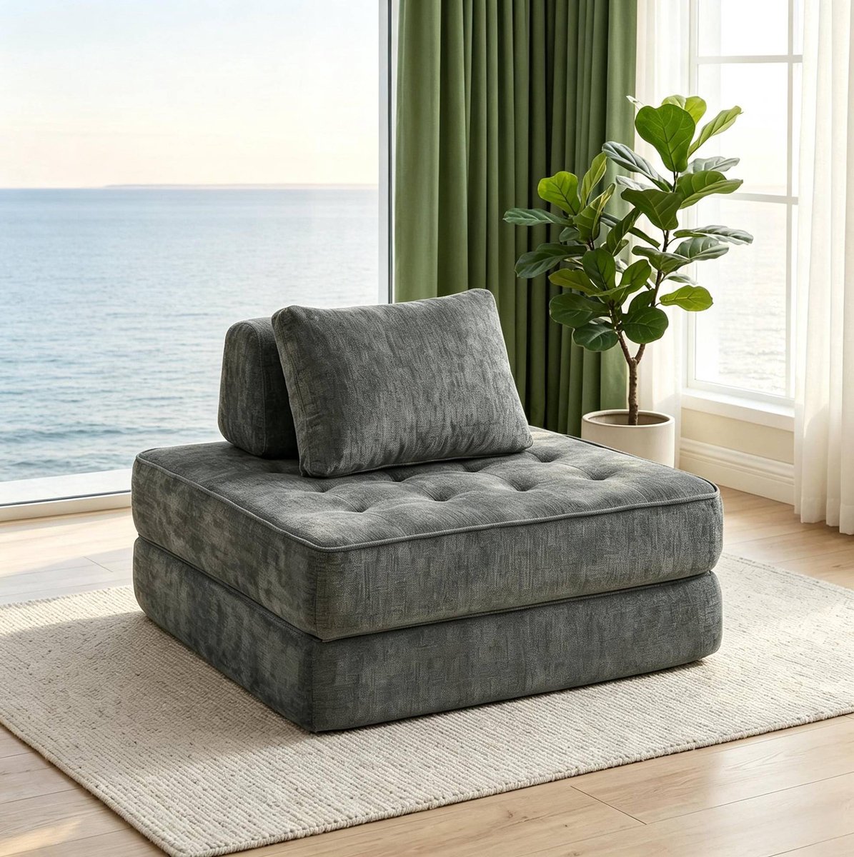 STILVORA Fauteuil 97 X 97 X 70 Cm - Twee-In-Een Opvouwbaar Slaapfauteuil Met Kussen - Voor Woonkamer En Logeerkamer - Chenille Grijs
