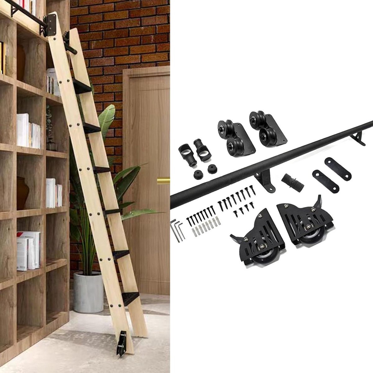 Ladder Glijrail Kit - Mobiele Ladderrails - Zolder Toegang - Zwaar Koolstofstaal - 122 cm - Zwart
