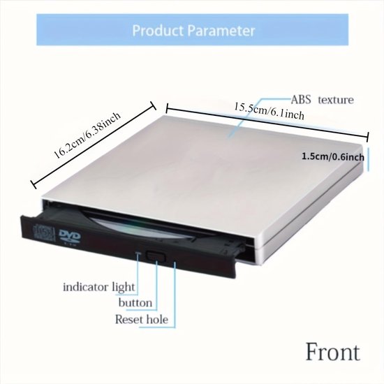 Externe DVD Speler - CD Brander - Bestanden Archiveren - Plug and Play - Draagbaar - Zwart — afbeelding 3