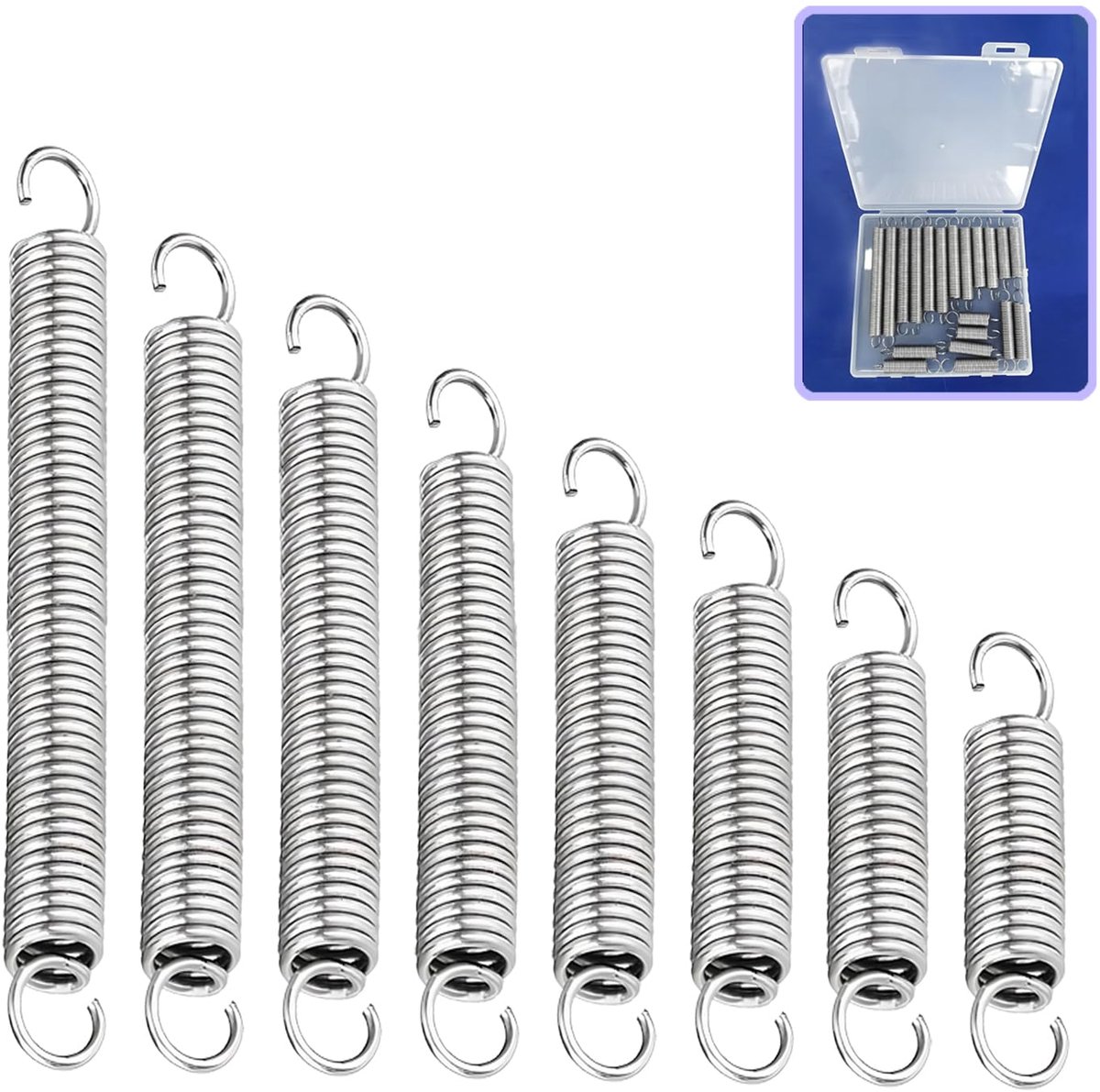 Verlenginsgveren Assortiment Kit, Lengte 5cm 6cm 7cm 8cm 9cm 10cm 11cm 12cm, Draad Diameter 1.2mm, Buitendiameter 12mm, Roestvrij staal Mechanisch Sterk Verlenginsgveren met haakstenden Voor DIY