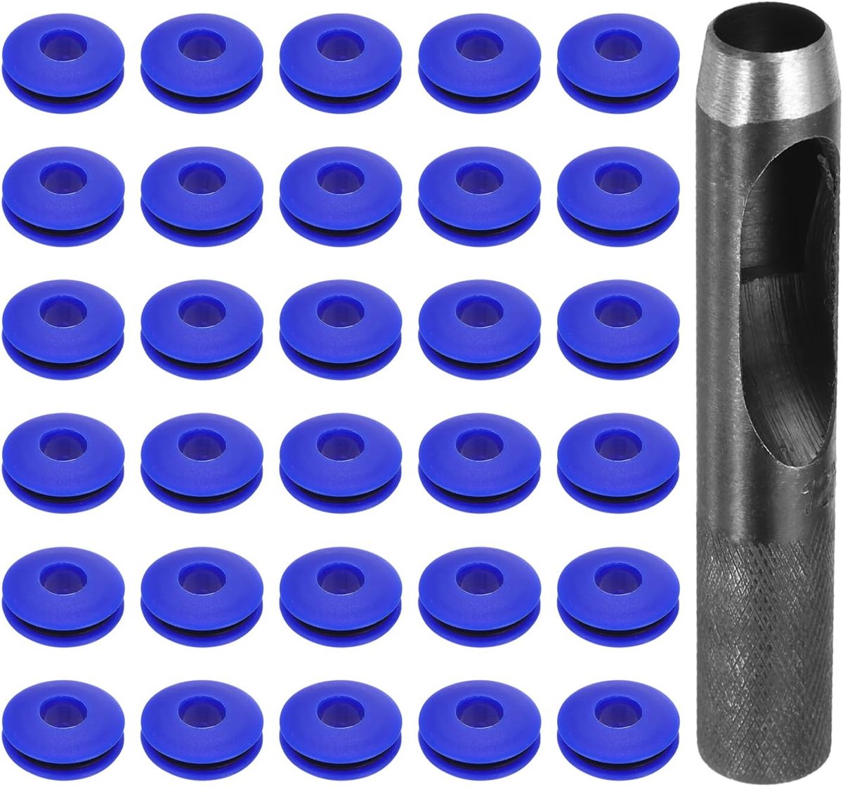 31 stuks gereedschapsset voor ogen, 12 mm, ronde gaten, oogtang, kunststof ogen, ringen, ringen, roestvrij, voor vrachtwagens, afdekzeil, textiel, zwembadzeil, tenten, zonnezeil, blauw