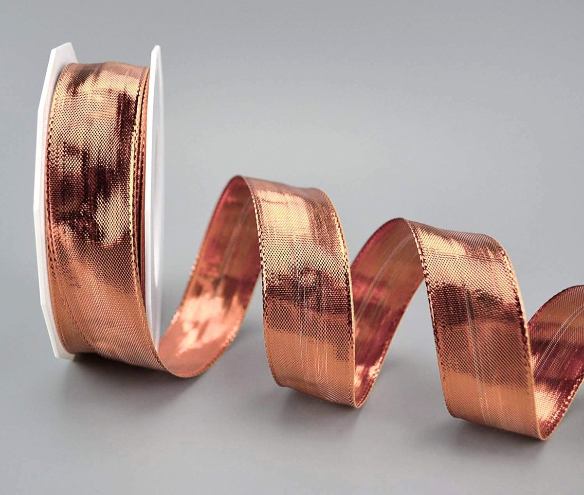 20 m x 25 mm Dekoband Glossy Rose Gold Glanzend lint metallic lint met draad Roze Goud Glanzend Cadeaulint Kerst Draadrandband