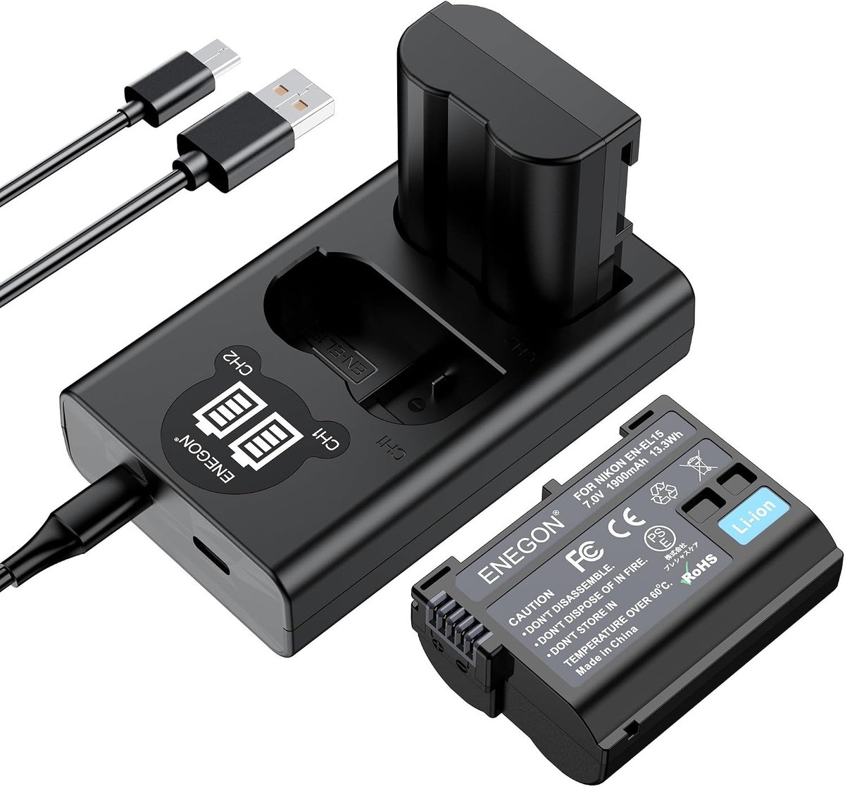 Vervangende Batterijset en Slimme LED Dual Lader voor Nikon EN-EL15/15a, Geschikt voor D7100, D750, D7000 en Meer