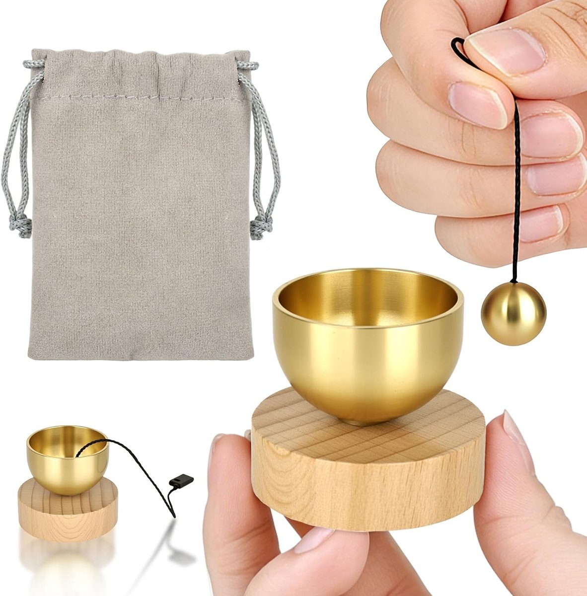 2 stuks mini-klankschaal, Tibetaanse klankschaal met bel, meditatieklankschaal met opbergzak, voor yoga, meditatie, ontspanning, mindfulness, stressvermindering
