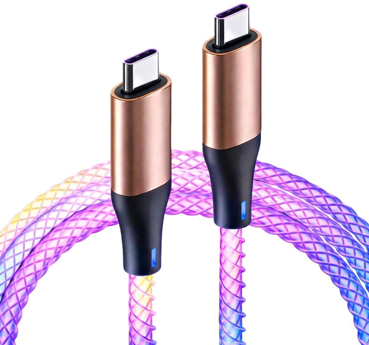 USB C Oplaadkabel 66W - 100cm Type C naar Type C met LED Verlichting voor Snelladen en Gegevensoverdracht voor Alle Type C Apparaten