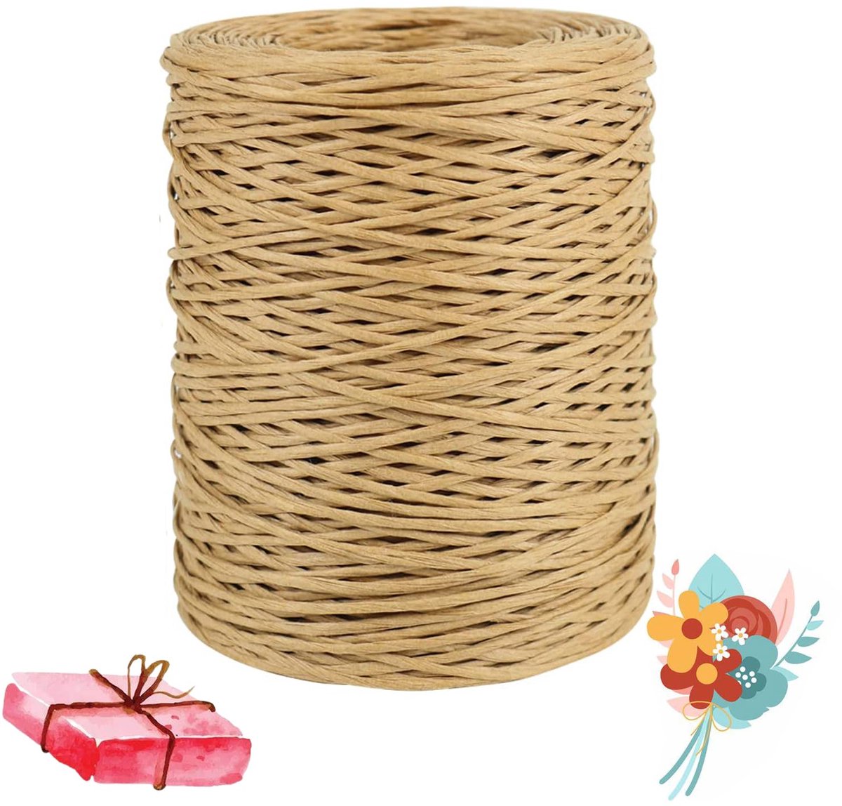 Draad, rotan garen van geweven papier, koord van papier, verpakkingsdraad van papier voor boeketten, raffia-koord voor bruiloften, decoratie, cadeaulint en doe-het-zelf (geel)