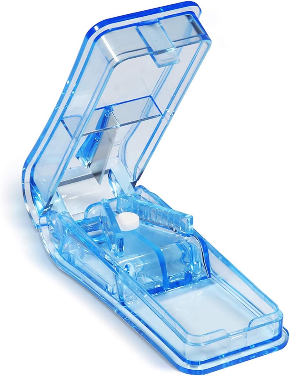 Tablettenverdeler voor grote en kleine tabletten voor het snijden van tabletten-vitamine-medicijnen in halve of kwart delen, blauw