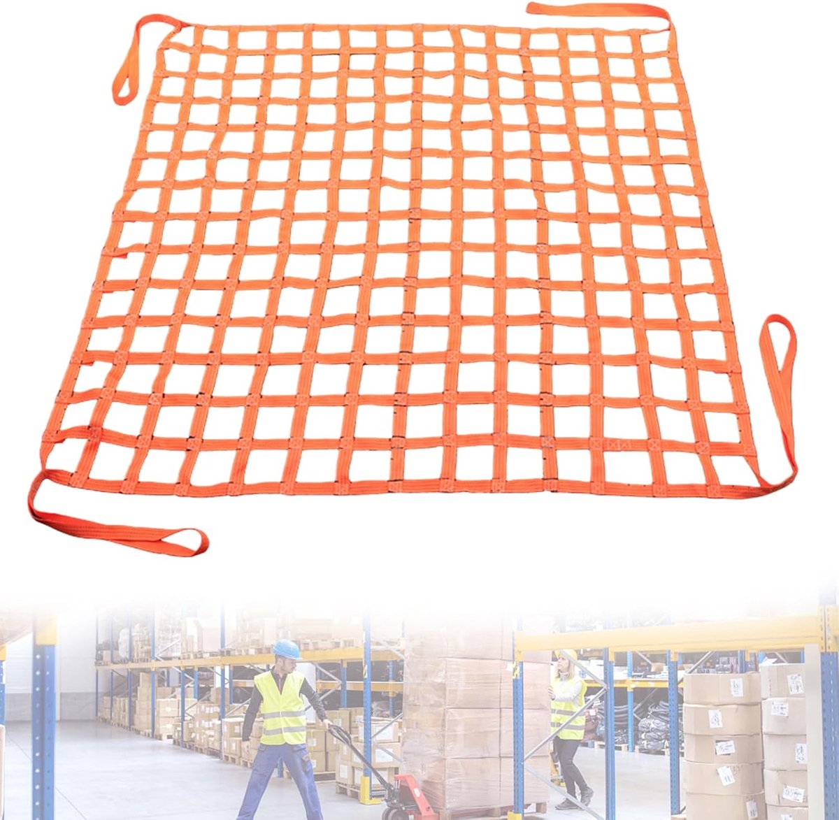 1 x 1 m, hangend net, 10 x 10 cm rastergrootte, net-cargo lfting, 300 kg polyester lussen, hangend hefbagagenet voor verticaal heffen, transport en afsluiten, oranje