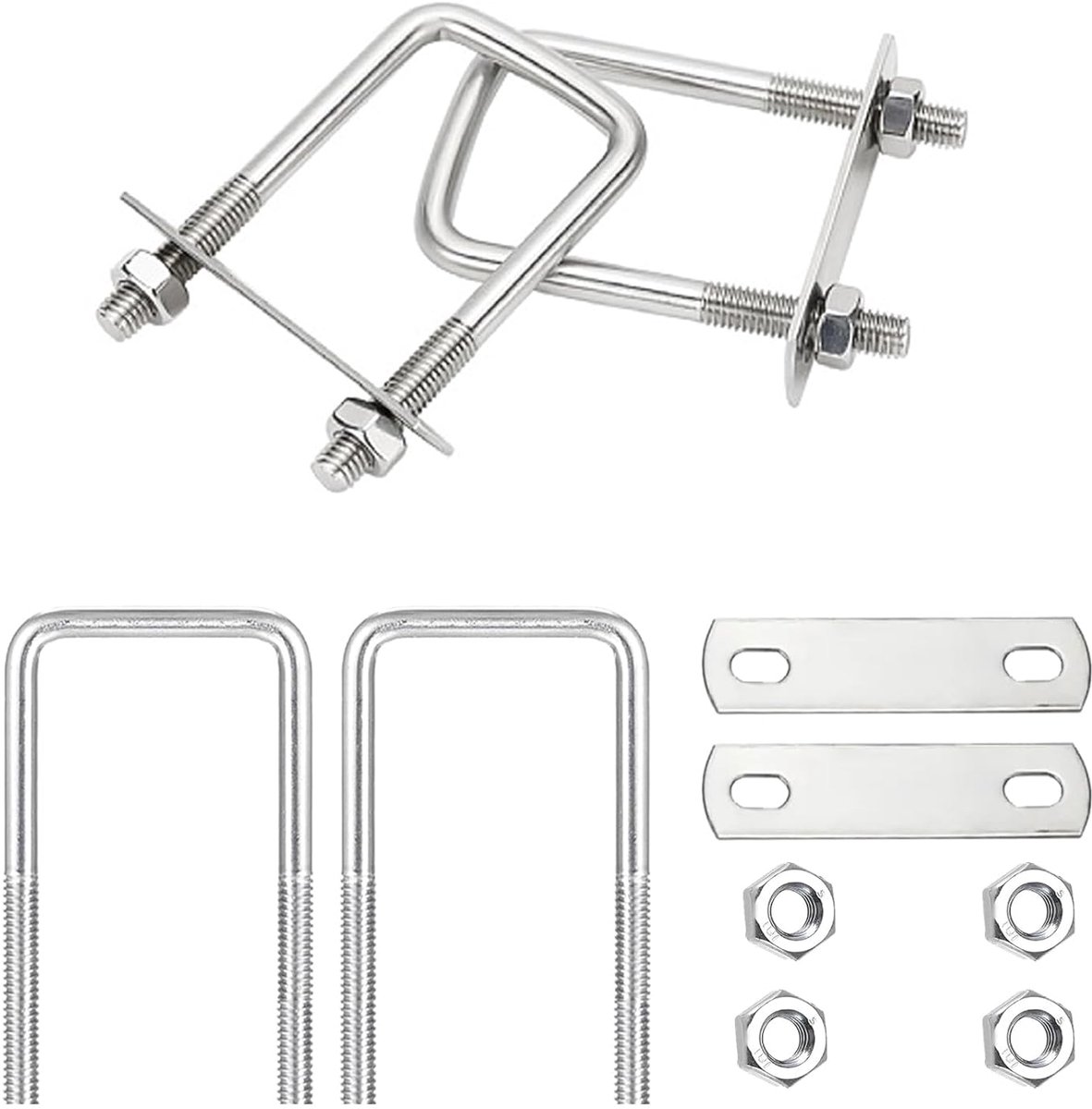 4 stuks beugelschroeven M6 42 x 65 mm, 304 roestvrij staal U-beugel met schroefdraad, U-bouten inclusief moer en tegenplaat, U-bouten voor auto's, scheeps- en industriële toepassingen